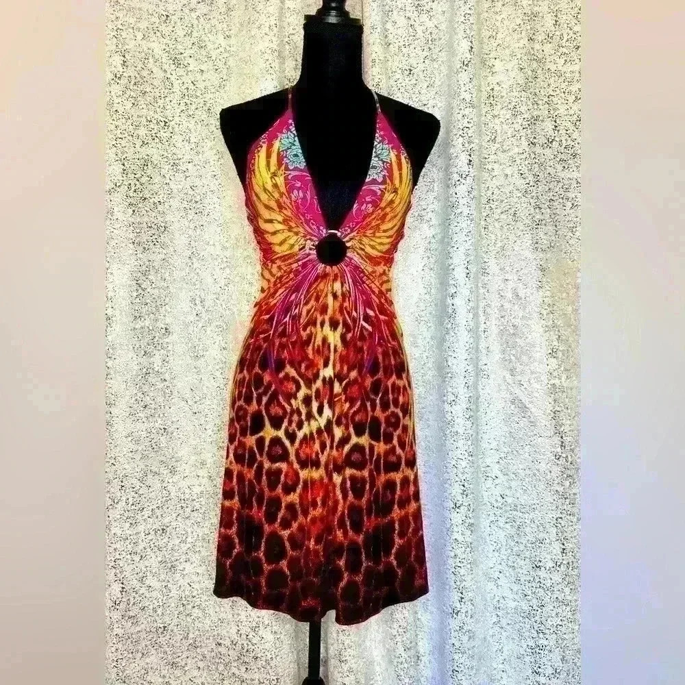 Sky Multicolor Halter Mini Dress